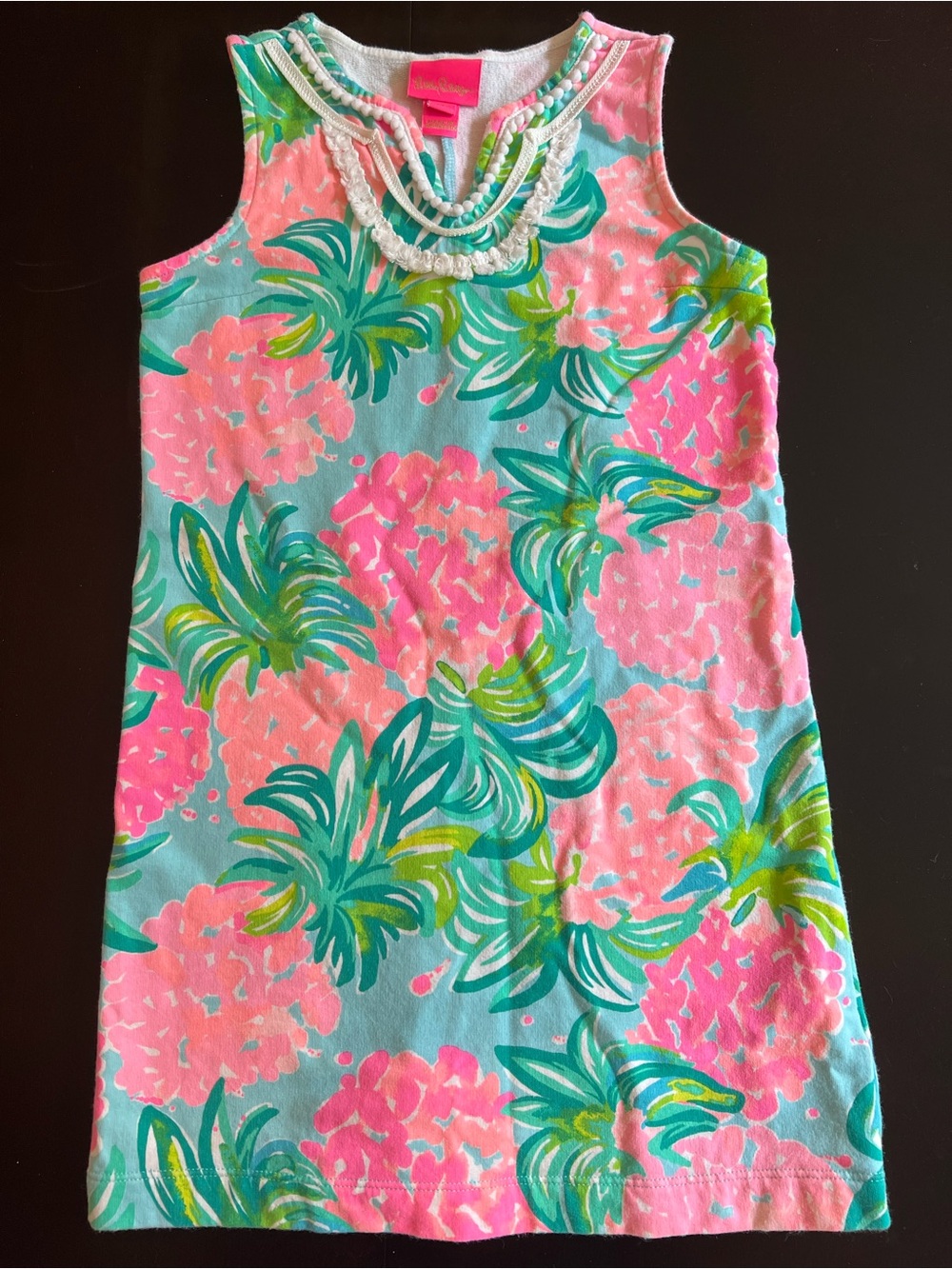 Lilly Pulitzer Pink & Aqua Tropical Beaded Neck Shift Dress